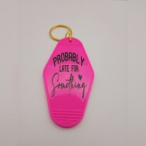 Pink Custom Motel Retro Styled Pink And Black Text Keyring Car Accessory